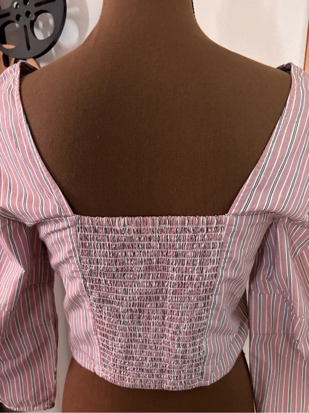LOFT Pink and White Striped Poplin Corset Seamed Blouse SZ 4 Great Condition.